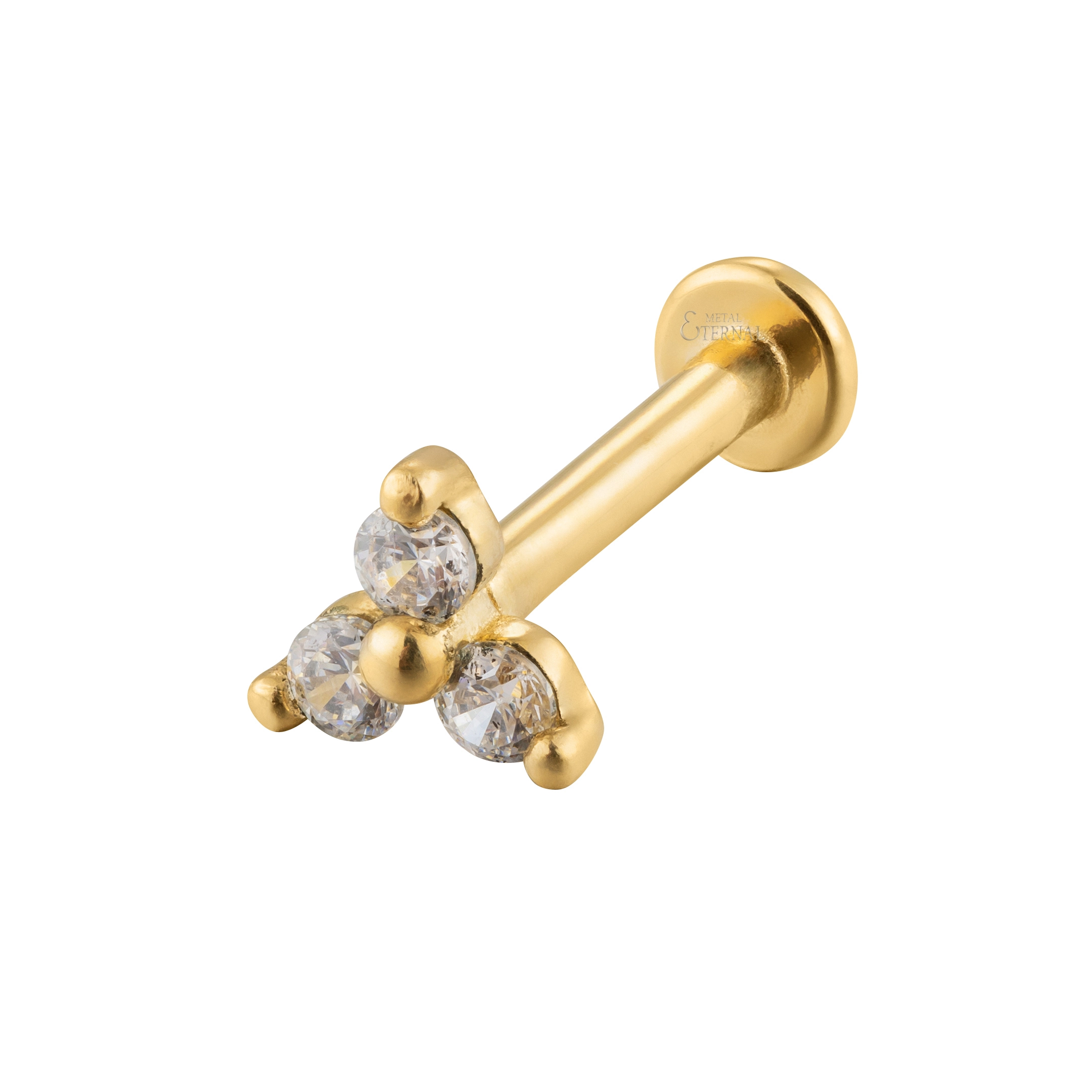 Eternal Metal 14k Solid Gold 3 Cz Threadless Top Labret Piercing Jewelry 1
