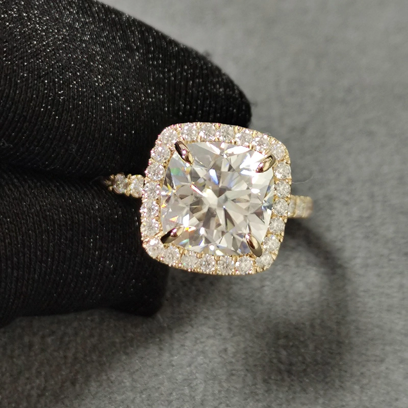 Bague de fiançailles en or massif 18 carats, couleur Def, 2 carats, taille coussin, moissanite, halo, cadeau pour filles 1