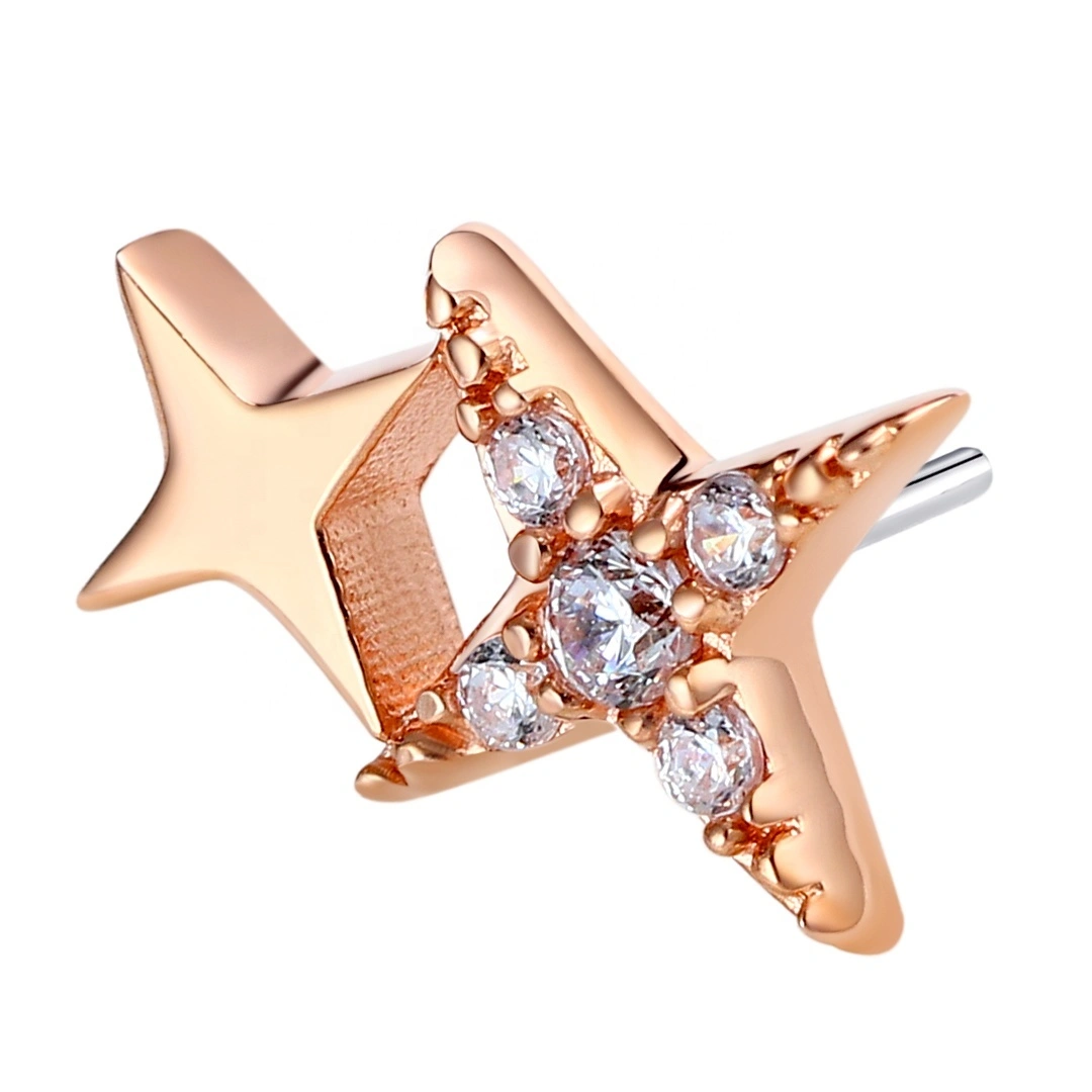Eternal Metal 14k Solid Gold Star Shaped Push In Tops Labret Studs 1