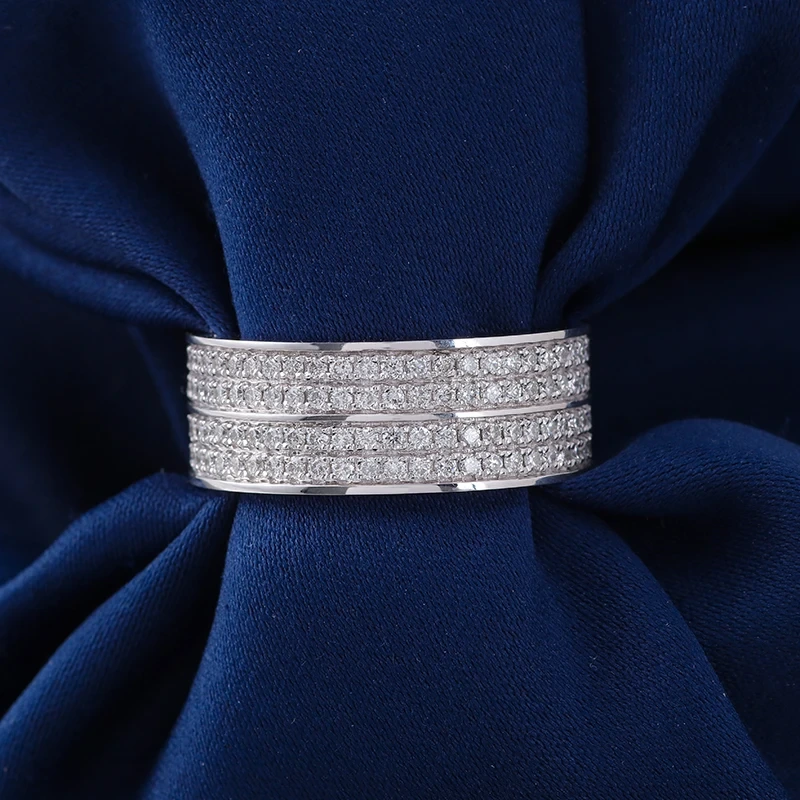 Provence 14k Band de bague en or blanc mêlée diamant rond coupé bague Moisanite Bague fine anneaux pour amant 1