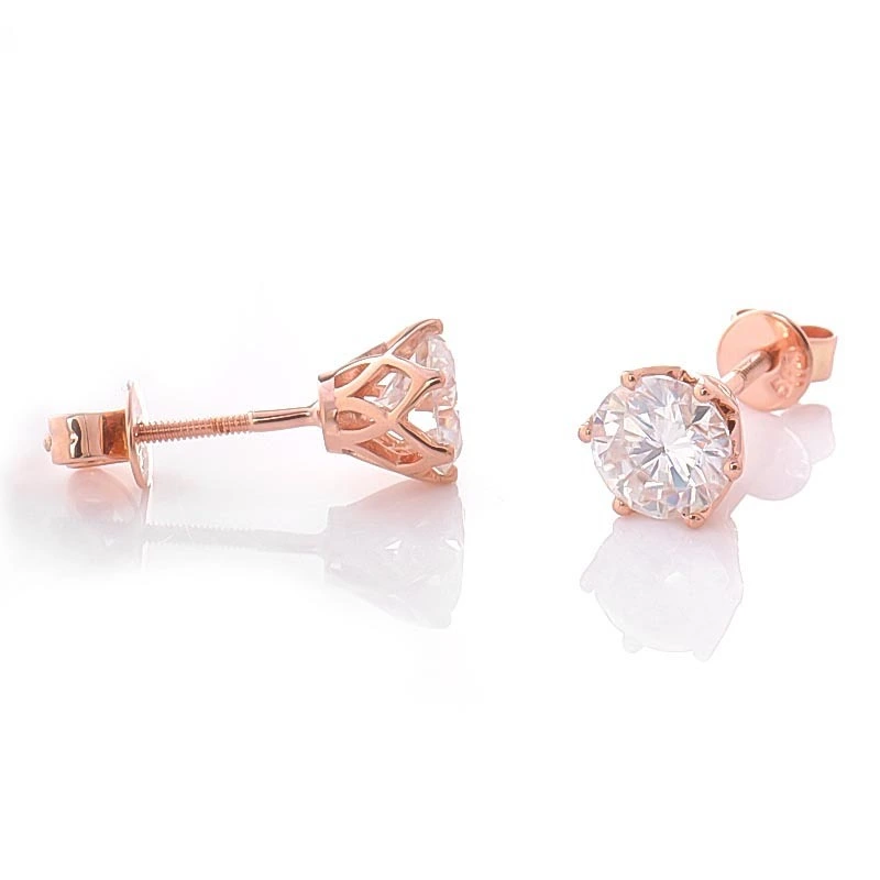 Réglage de fleurs de fantaisie 0,8 cct coeurs ronds & Flèches Forever Moisanite Moisanite Boucles d'oreilles en or rose 14K / 18K 1