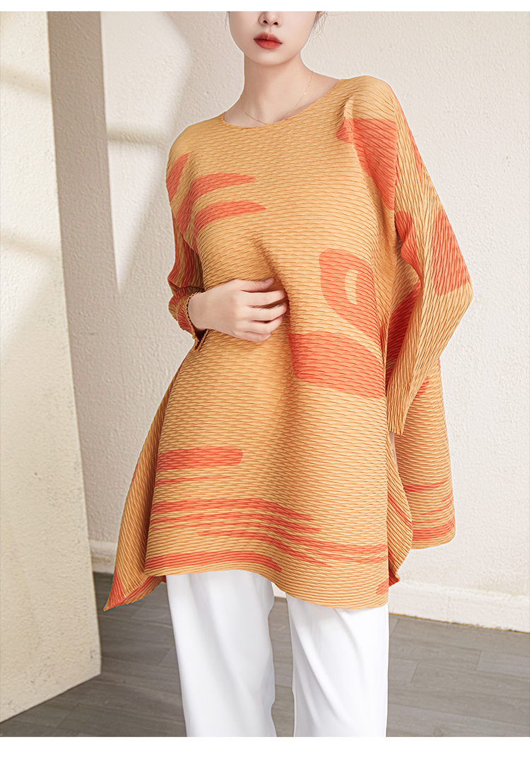 Wholesale Pleated Shirts – Private Label <000000> Custom Design High Quality Miyake Latest Design Pleated Top Women's Casual Style Fashion Printing Long-sleeved T-shirt 14