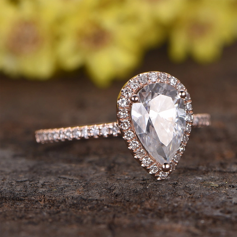 Provence gemm conception personnalisée 5x7 mm Moisanite PEar ombrée anneau ombré en or rose 14 carats / or blanc 1