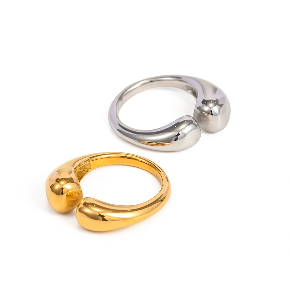 Wholesale Polished Gold-plated Stainless Steel Short And Plump Rings For Women With Adjustable Opening Rings And Jewelry 1