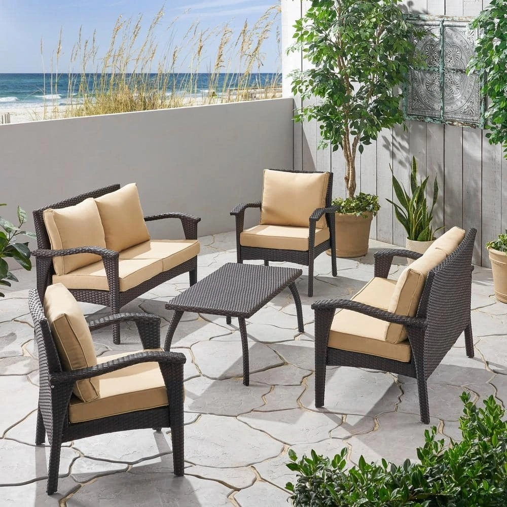 Balcony Waterproof Armchairs Patio Lounge Sofa Set Modern Rattan Bistro Set Outdoor Furniture Wicker Garden Conversation Set 1