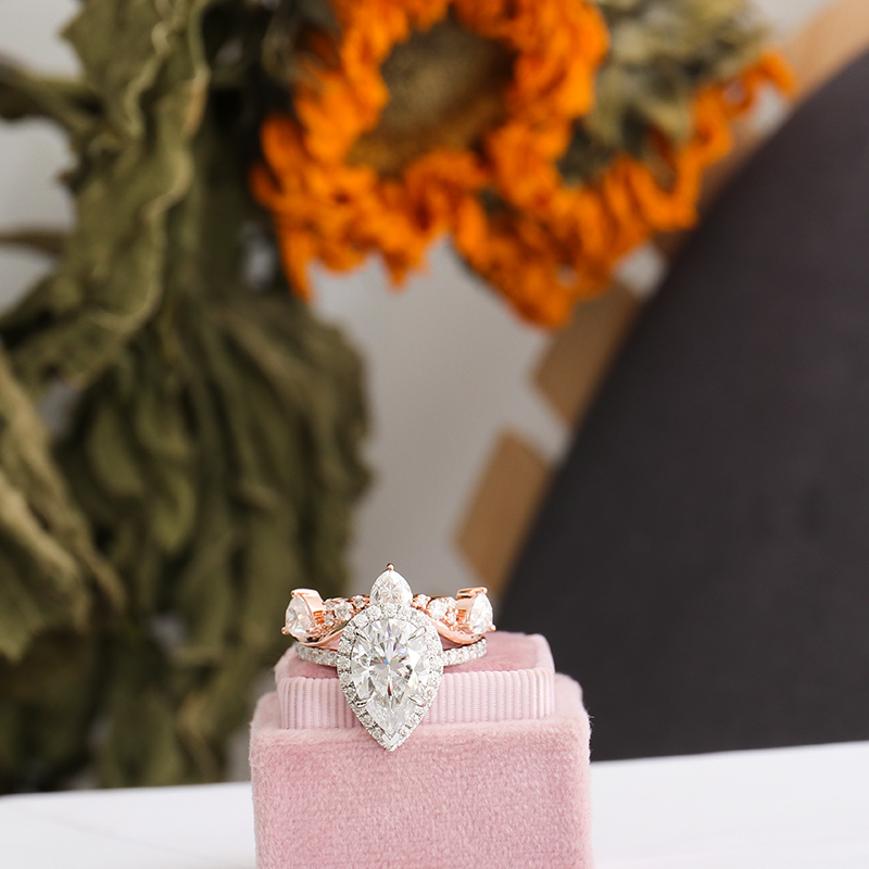 Moissanite Ring Set Natural Stone 14k White <000000> Rose Gold Ring Set Def Moissanite Round Cut Wedding Ring Set 12