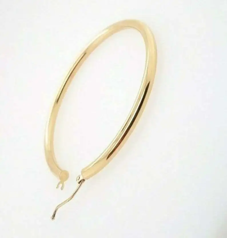Large Hoop Earrings 14k Yellow Gold 3mm Round Hoop Earrings Snap Closure Large Classic Hoops 1