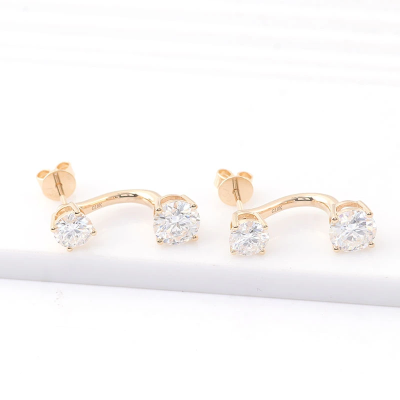 Pendientes de estilo clásico de joyería fina en oro amarillo de 18 quilates con diamantes moissanita D VVS de 1 quilate, regalo para novia. 1