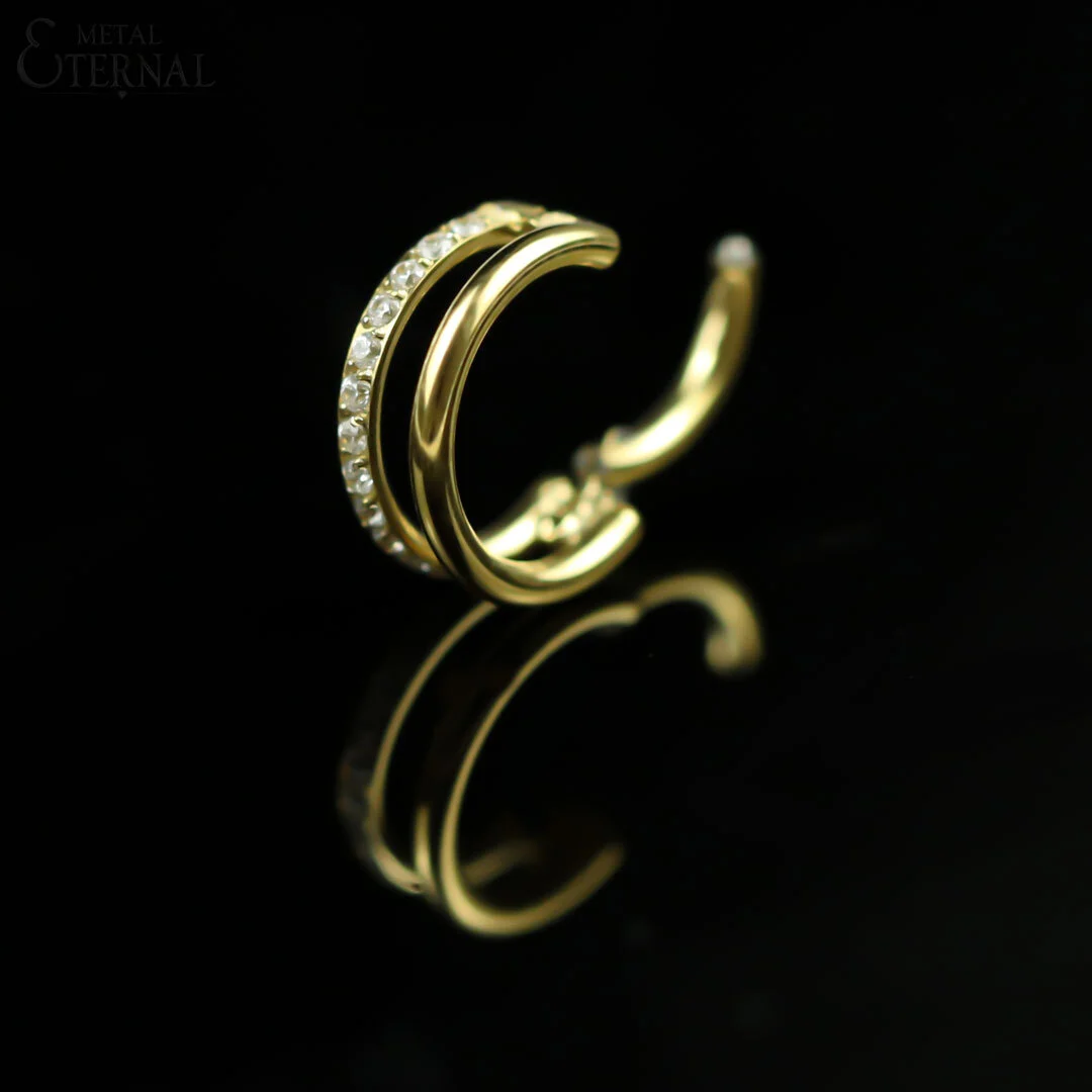 Eternal Metal Pvd Gold Astm F136 Titanium Double Line Hinged Segment Clicker Piercing Jewelry 1