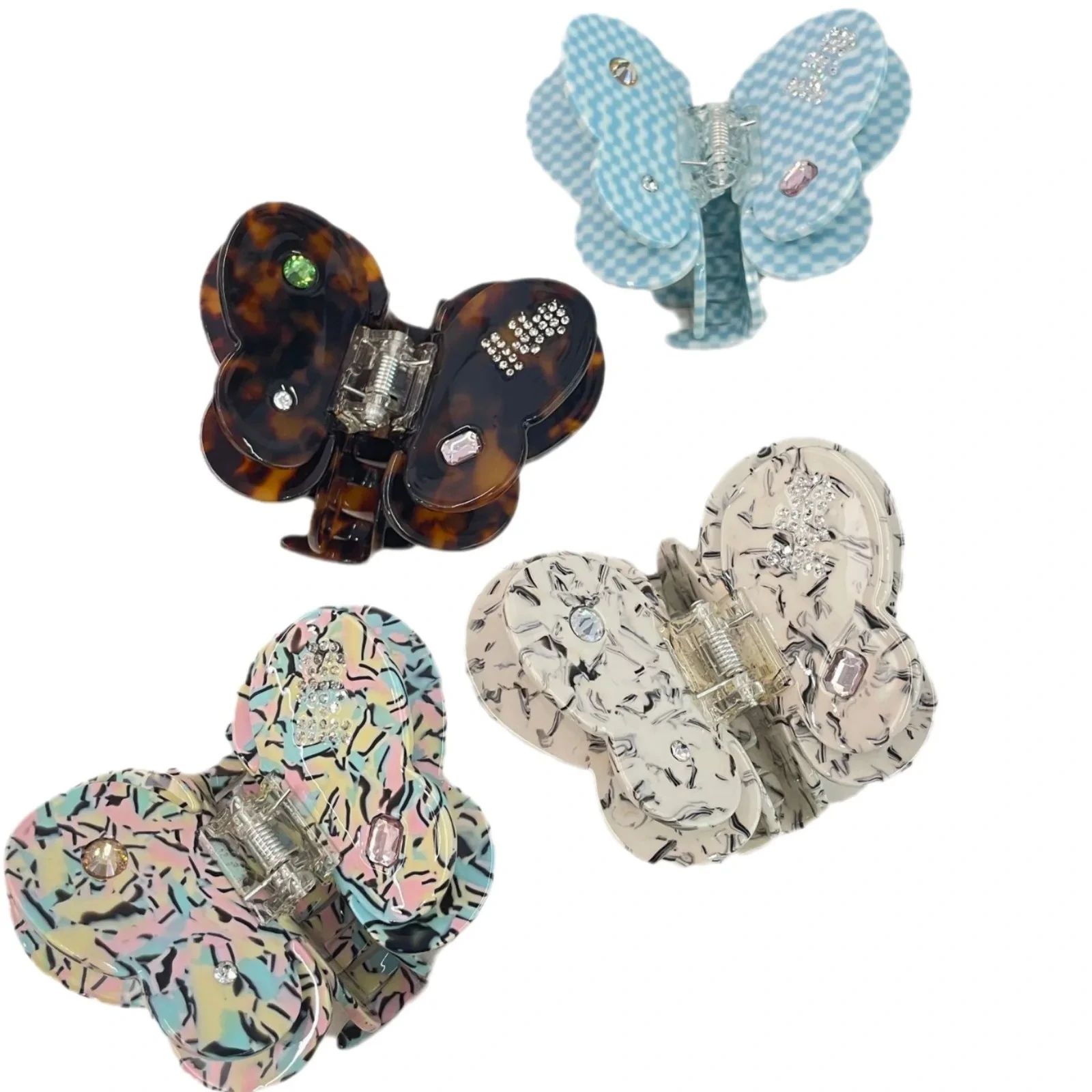Dowell Français Vintage Style Double Couches Papillon Forme Acétate Strass Griffes De Cheveux 1