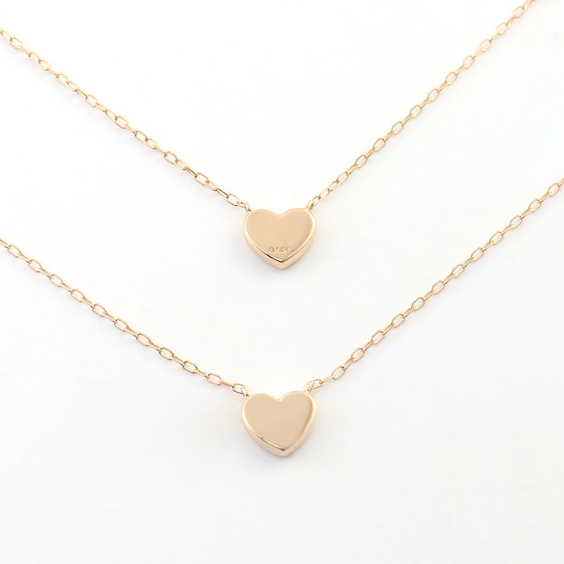 14k Solid Yellow Gold Heart Collar Collar Collar en forma de corazón Collar colgante de discos Dainty y lindo regalo de joyería para ella para ella 1