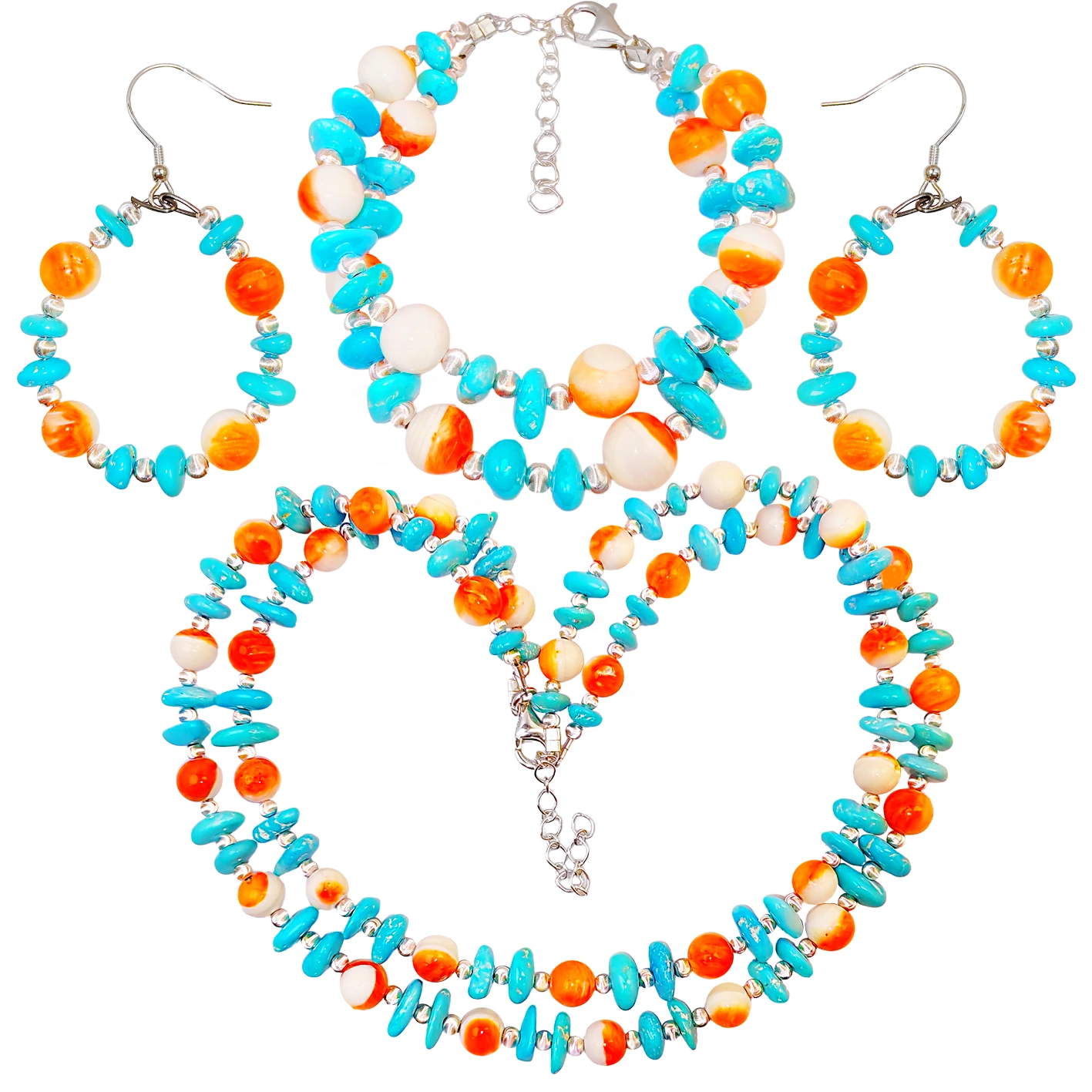 The Set Made Of Sterling Treatment Turquoise Orange Spiny Oyster And S925 Silver Features Double Layer Ingenuity 1