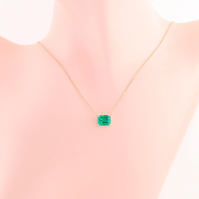 Lab Created Emerald Cut Emerald Solitaire Pendant In 14k Yellow Gold Lab Emerald Wedding Necklace Gift For Women 1