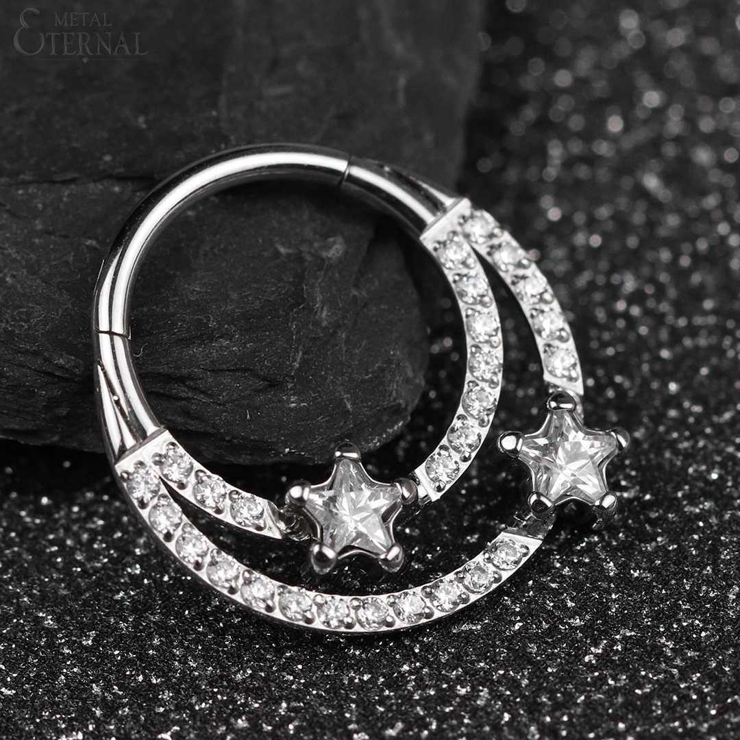 Eternal Metal Astm F136 Titanium Double Line Front Side Cnc Setting Cz Hinged Segment Ring Piercing Jewelry 1