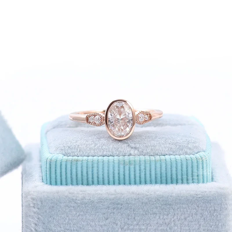 En gros 2ct Forme ovale Loose Moissanite Diamond Ring ovale et rose or 14 kt Engagement en or pour les femmes mariage 1