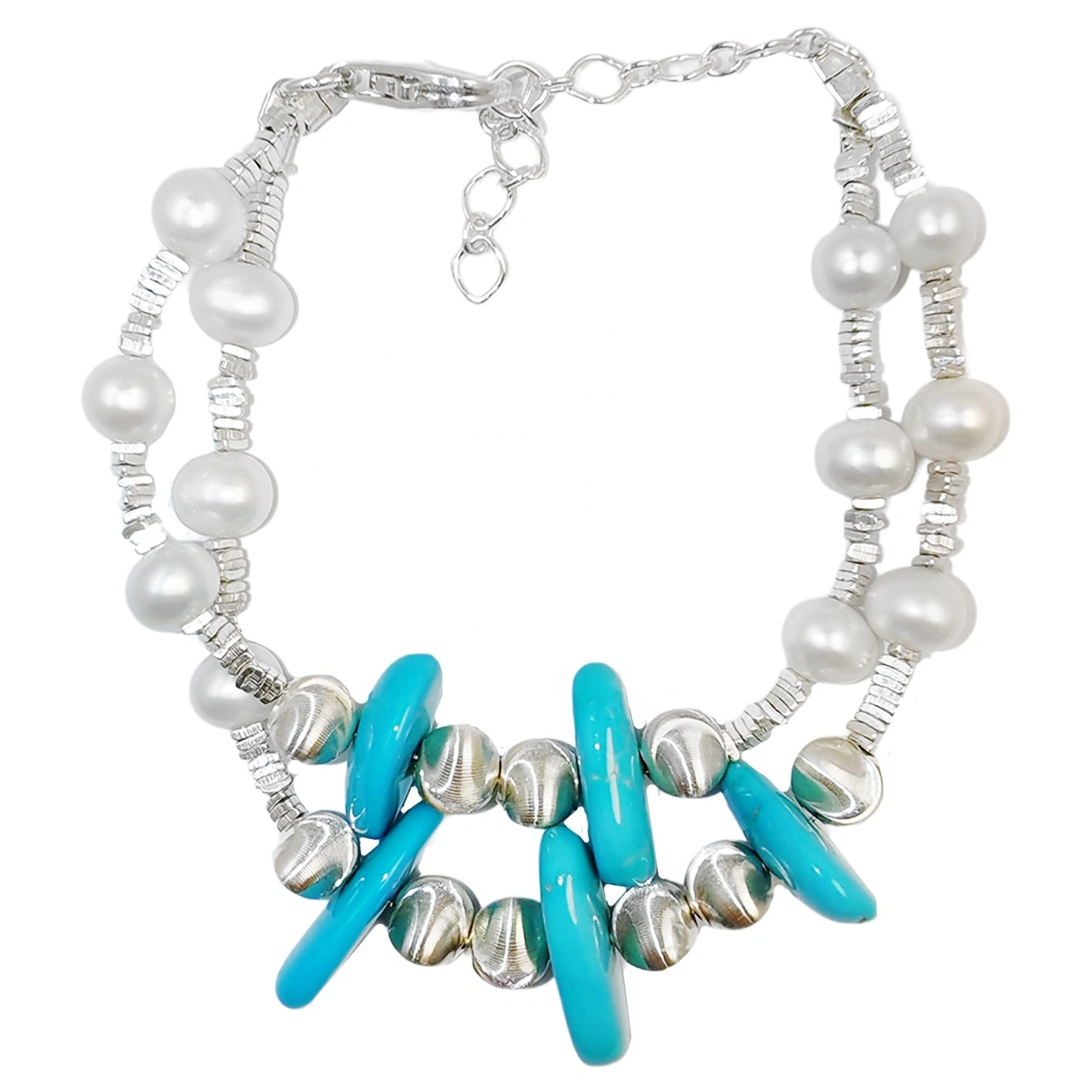Usum Déwi Gelang Mutiara Perhiasan S925 Silver Beads Natural Sterling Treatment Pirus 1