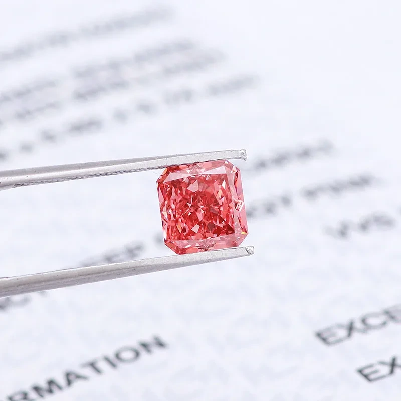 Fashion Fine Jewelry Fancy Deep Pink 1.36ct Square Radiant Cut Lab Crown Diamond Cvd Loose 1
