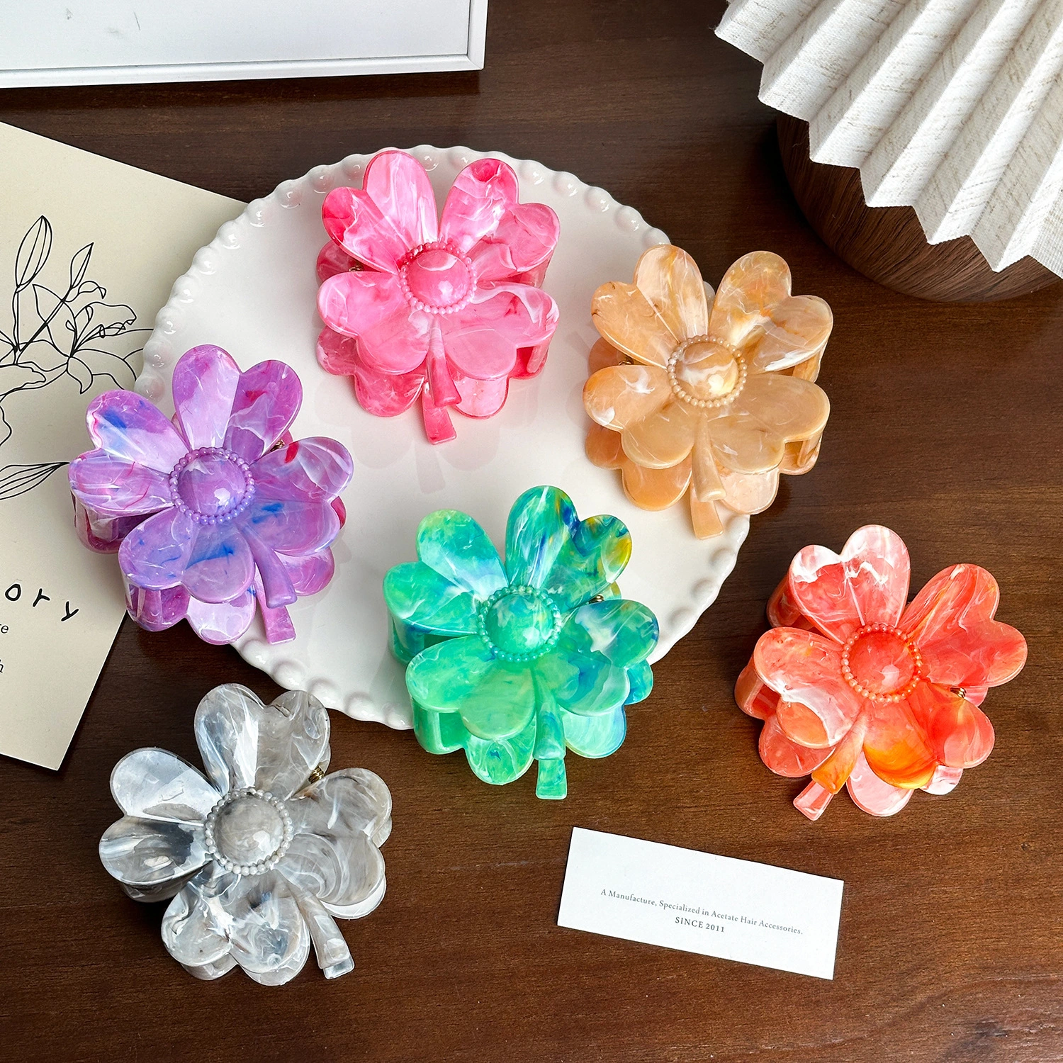 Dowell New Arrival Handmade Plastic Hair Claw Cute Resin Claw Clip Girls Floral Decorative Daily Party Perfect Gift 1