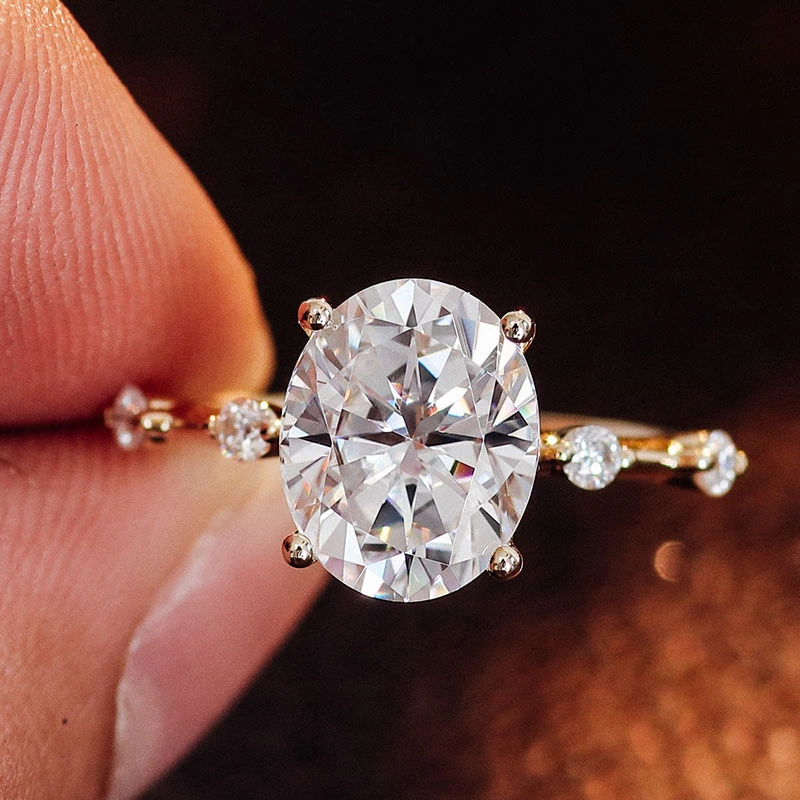 Fine Jewelry 14k Yellow Gold 3ct Def Oval Moissanite Diamond Fine Ring Bubble Ring Wedding Ring Gift Women 1
