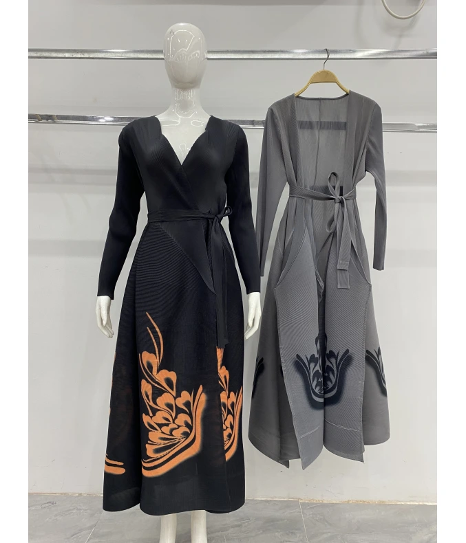 Pleats Clothing Manufacturer Dubai Abaya Tianpei Turkey V-neck Pleated Abaya Front Open Loose A Line Muslim Arab Modest Women Dress Abaya 1
