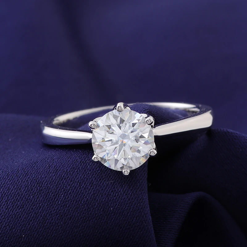 8 mm H<000000>a Dicke Pfeile in super niedriger Sechs-Zinken-Tulpenfassung Moissanit 10 Karat Weißgold Solitär Damen-Verlobungsring mit Diamant 14