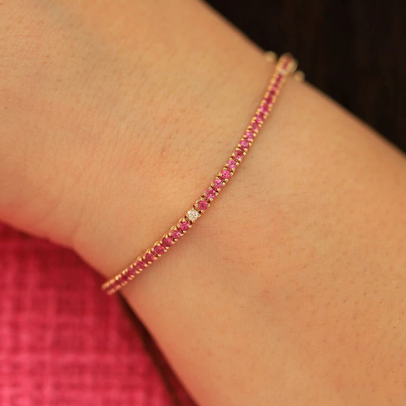 Fine Jewelry 2.35ctw 2mm Round Pink Lab Sapphire Tennis Bracelet Tenis Chain For Women Party Gifts 1