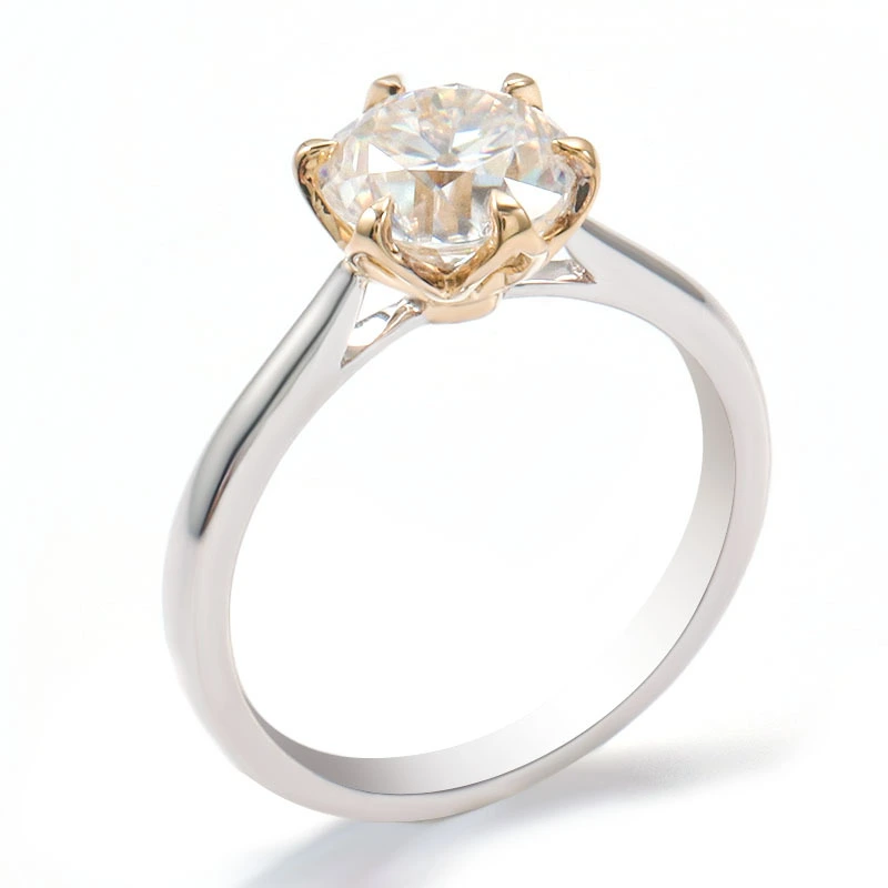 COMBO GOL DE 10K BLANC ET JAUNE 7,5 mm gh Couleur Old European Moissanite Petal Engagement Anneau de fiançailles 1