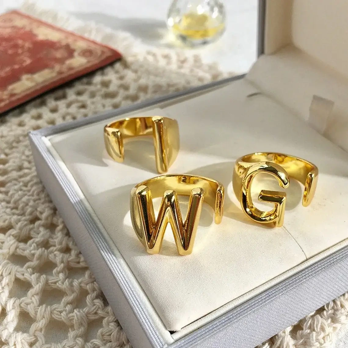 Letter Design Bridal Adjustable Women 14k Gold Ring Adjustable Engagement Ring Without Diamond 1