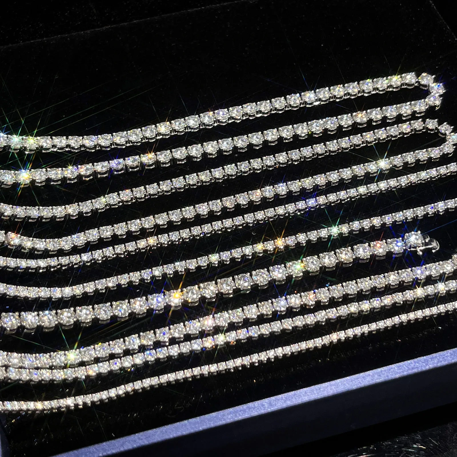 Fashion Men Chain 3mm Diamond Brilliant Cut Vvs Tennis Chain Pass Tester 925silver Gold Plated Moissanite Tennis Chain 1