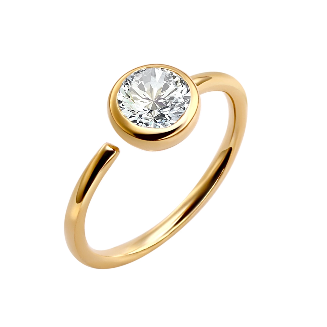 Eternal Metal 14k Solid Gold Round 5a Cz Bezel Setting Nose & Ear Hoop Piercing Belly&lip Seamless Ring Jewelry 1