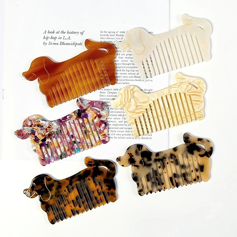 Dowell French New Trend Portable Hair Comb Hollowed Acetate Cute Dog Wide Tooth Hair Combs 1
