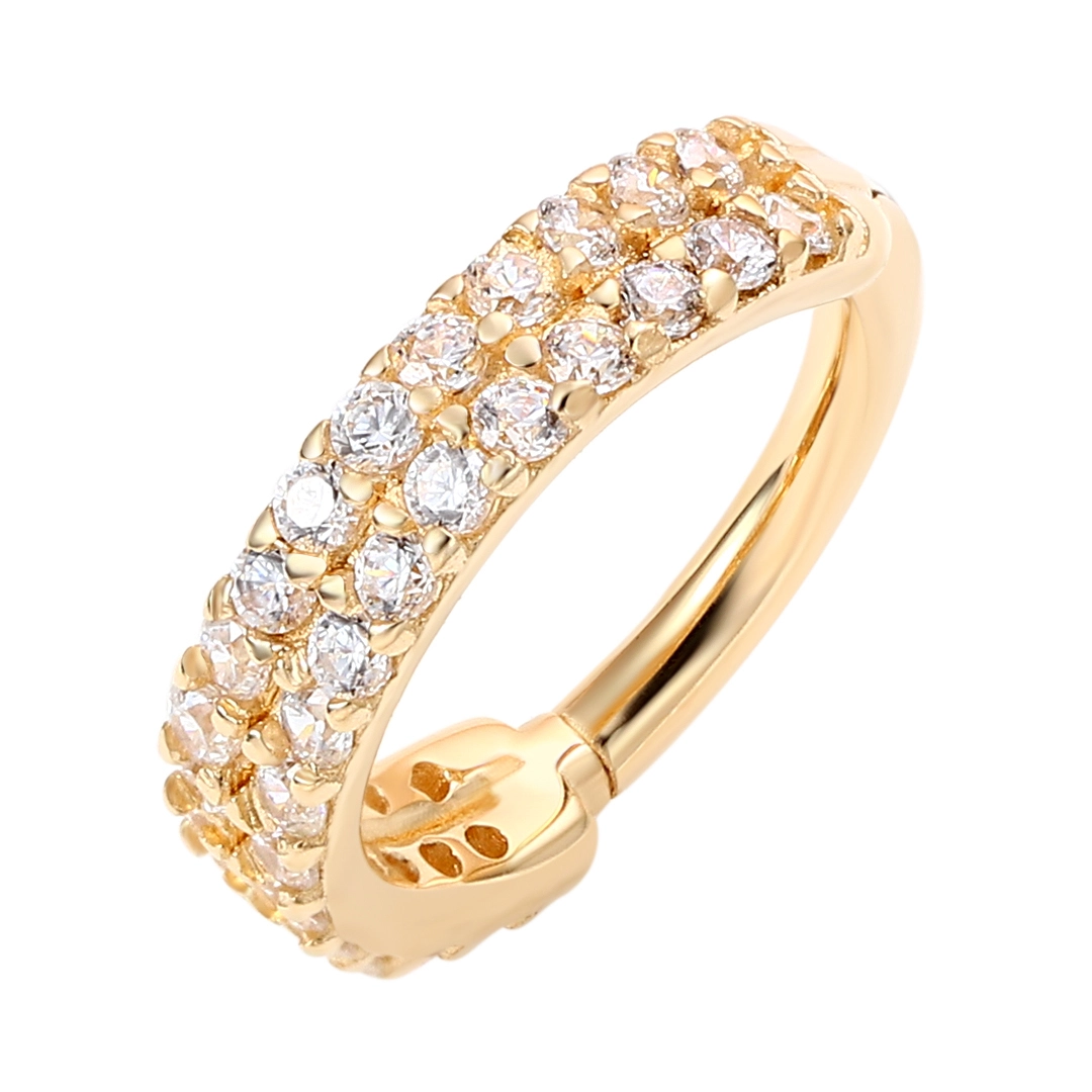 Eternal Metal 14k Solid Gold Double-row Layer Paved Cz Hinged Segment Hoop Ring Nose & Ear Piercing Jewelry 1