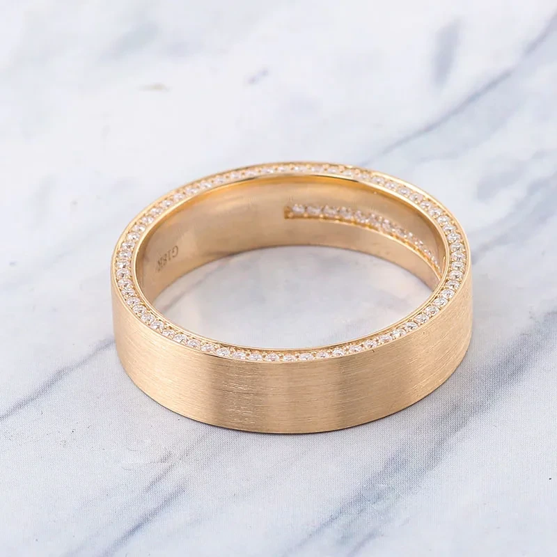 Band de mariage 6 mm Real Diamond Men Band de mariage 18K Gold Brackaged Matte Ring Flat Men & Femmes Ring Birthday Anniversary Cadeau 1