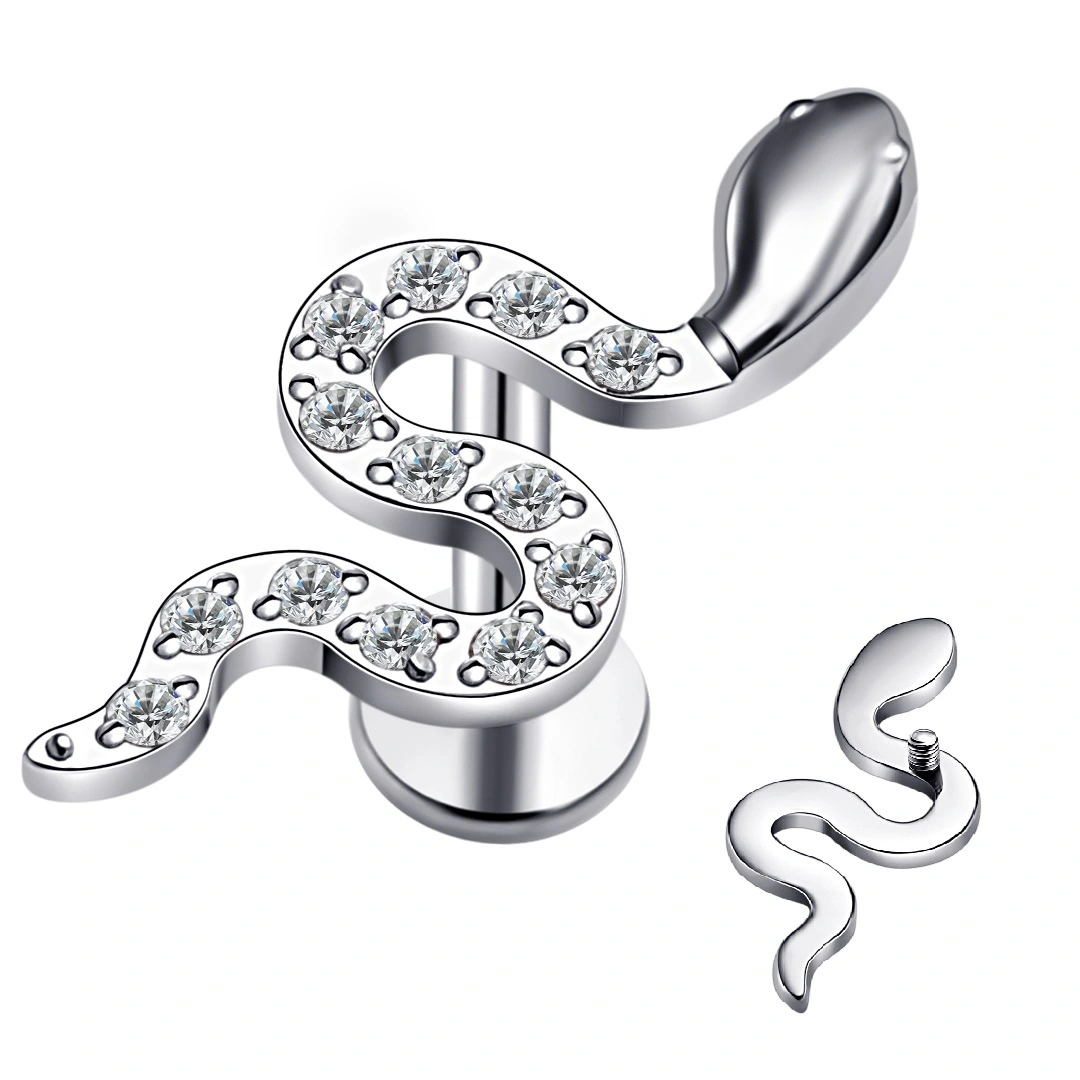 Eternal Metal Astm F136 Titanium Snake Labret Jewelry Internally Threaded Cz Stones Serpent Earring Body Piercing 1