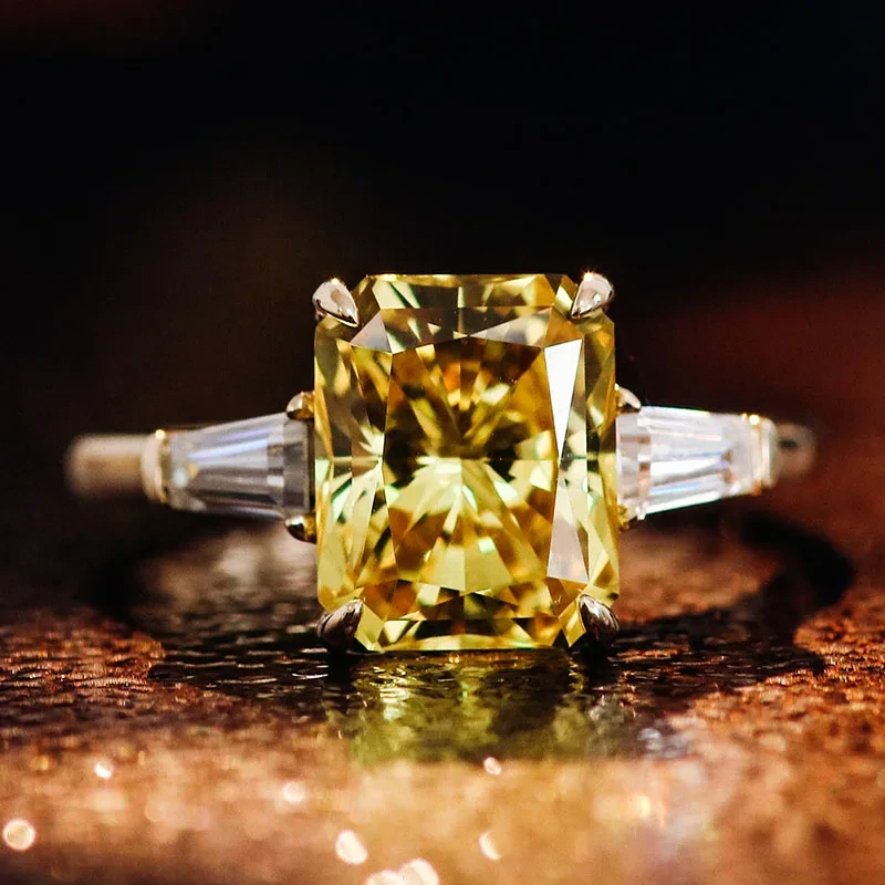 Fantasía de color amarillo Anillo de compromiso de moissanite MOISSANITE MOISSANITE 10K 14K 18K Anillo de oro Joyería fina 1