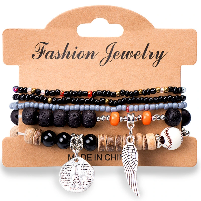 Manufacturer Wholesale Bohemian Style Hand-made Wing Pendant Multi-layer Beads For Men And Women Universal Bracelets 1