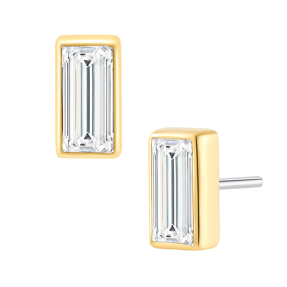 Eternal Metal 14k Solid Yellow Gold 5a Rectangle Cz Nose ear Piercing Jewelry Threadless Push In Ends Tops 1