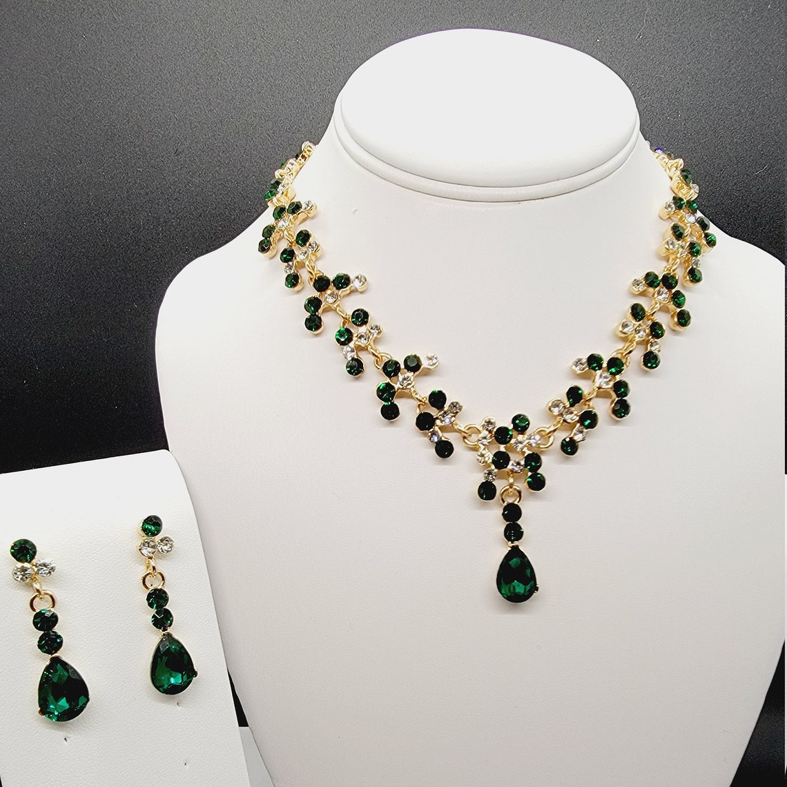 Wedding 14k Gold Jewelry Set Women Lab Grown Emerald Necklace And Earring Set Full Emerald Jewelry Set 1