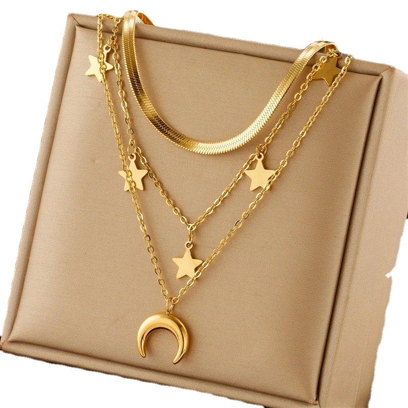 Women Stainless Steel 18k Gold Pearl Layered Heart Butterfly Pendant Necklace Fashion Jewelry Necklace Girls Statement Moon Clav 1