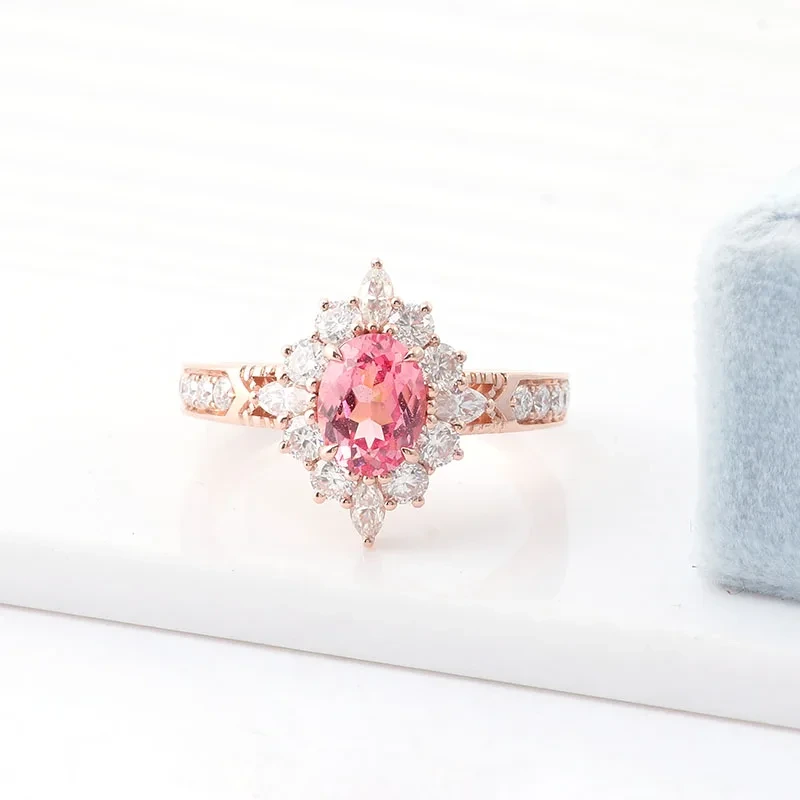 Fine Jewelry Cluster Ring 1.5 Carat Oval Lab Pink Sapphire Ring Women's Proposal Wedding Ring Exquisite 1
