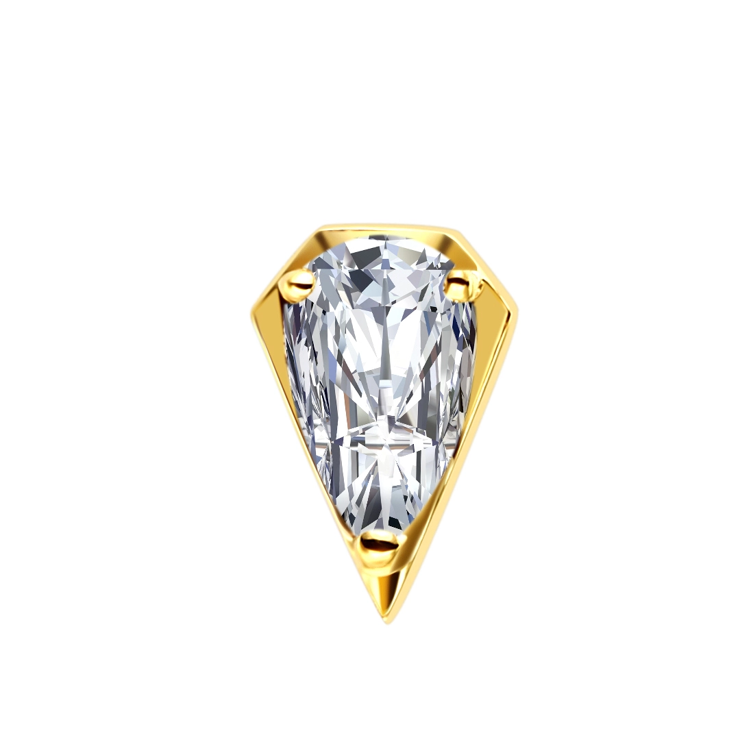 Eternal Metal 14k Solid Gold Piercing Jewelry Threadless Labret Prong Setting Pear Cz Top 1