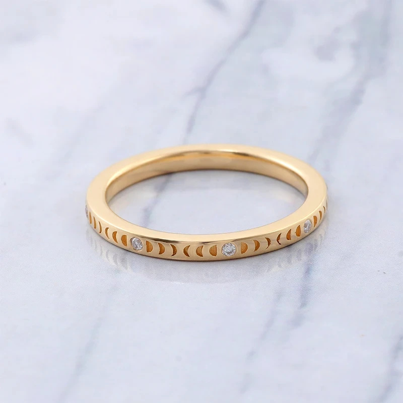 Anneau d'or jaune 10k pavé mini-rond Cut Moissanite Diamond Band Bague Classic Fine Jewelry Anneau 1