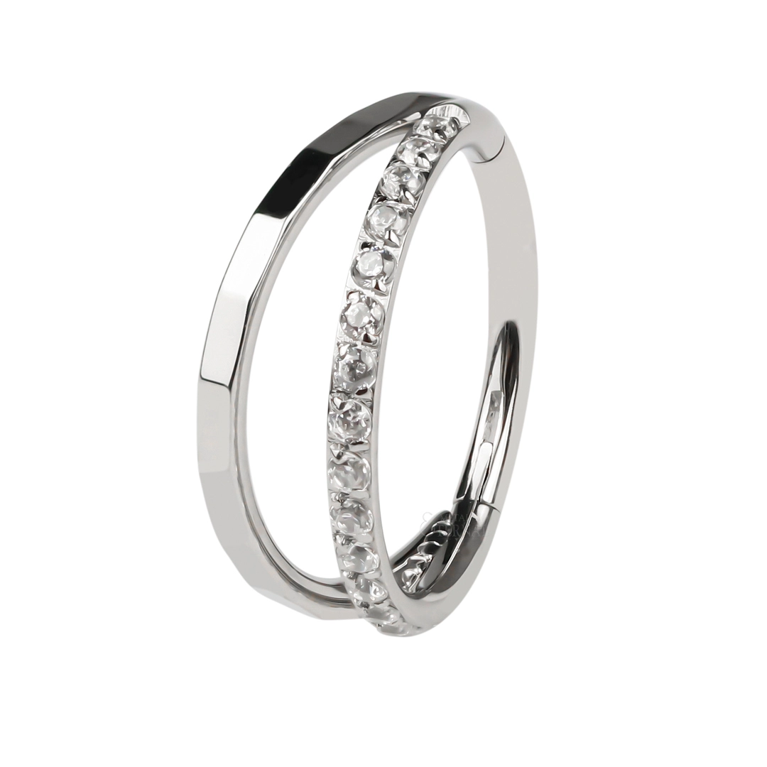 Eternal Metal Astm F136 Titanium High Polished Cnc Cz Stone Clicker Double Ring Piercing Jewelry 1