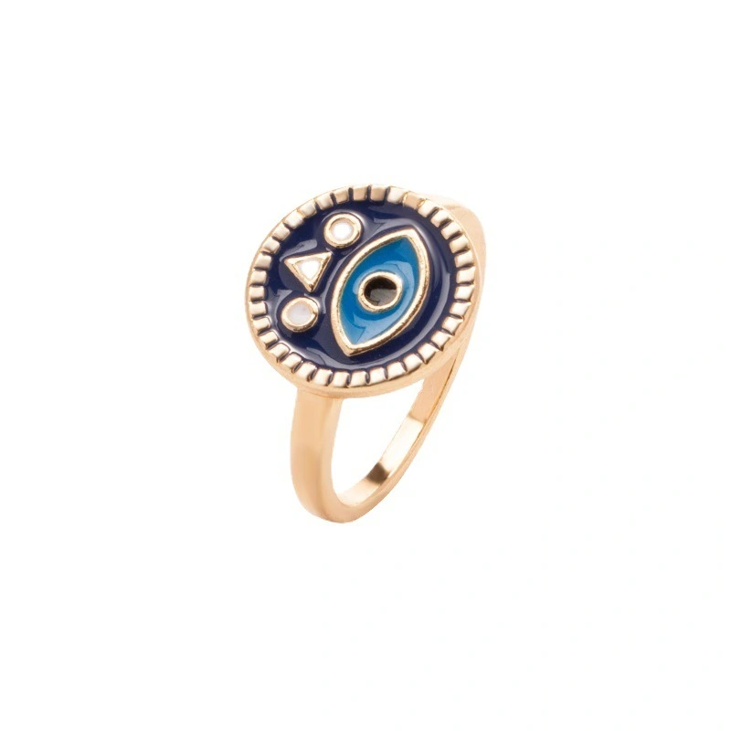 Wholesale Price 14k Gold Plated Devil's Eye Ring Water Diamond Crystal Enamel Blue Fashion Women's Ring 1