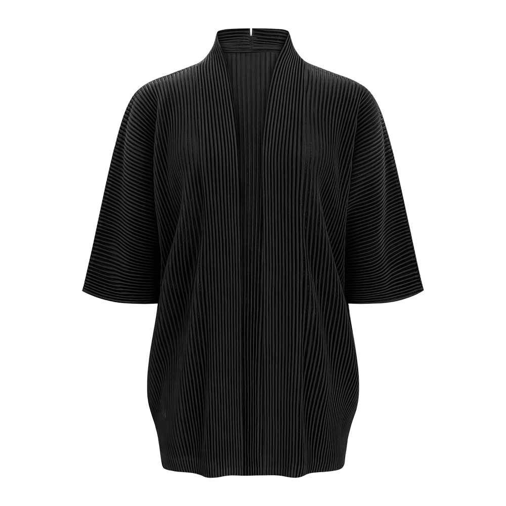 Plis fabricant de vêtements Miyake Kimono plissé Style homme Cardogan demi manches manteau décontracté col montant hommes vêtements 1
