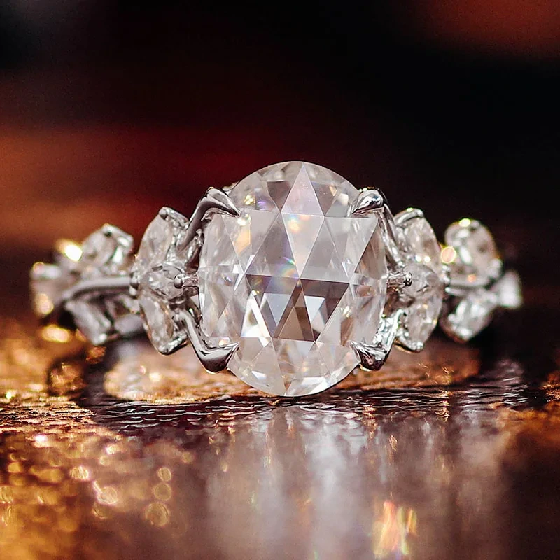Rose Rose Ovale Moisanite Ring Bijoux de mode 14K Anneau d'or blanc Design à la mode Moisanite Ringue de fiançailles 1