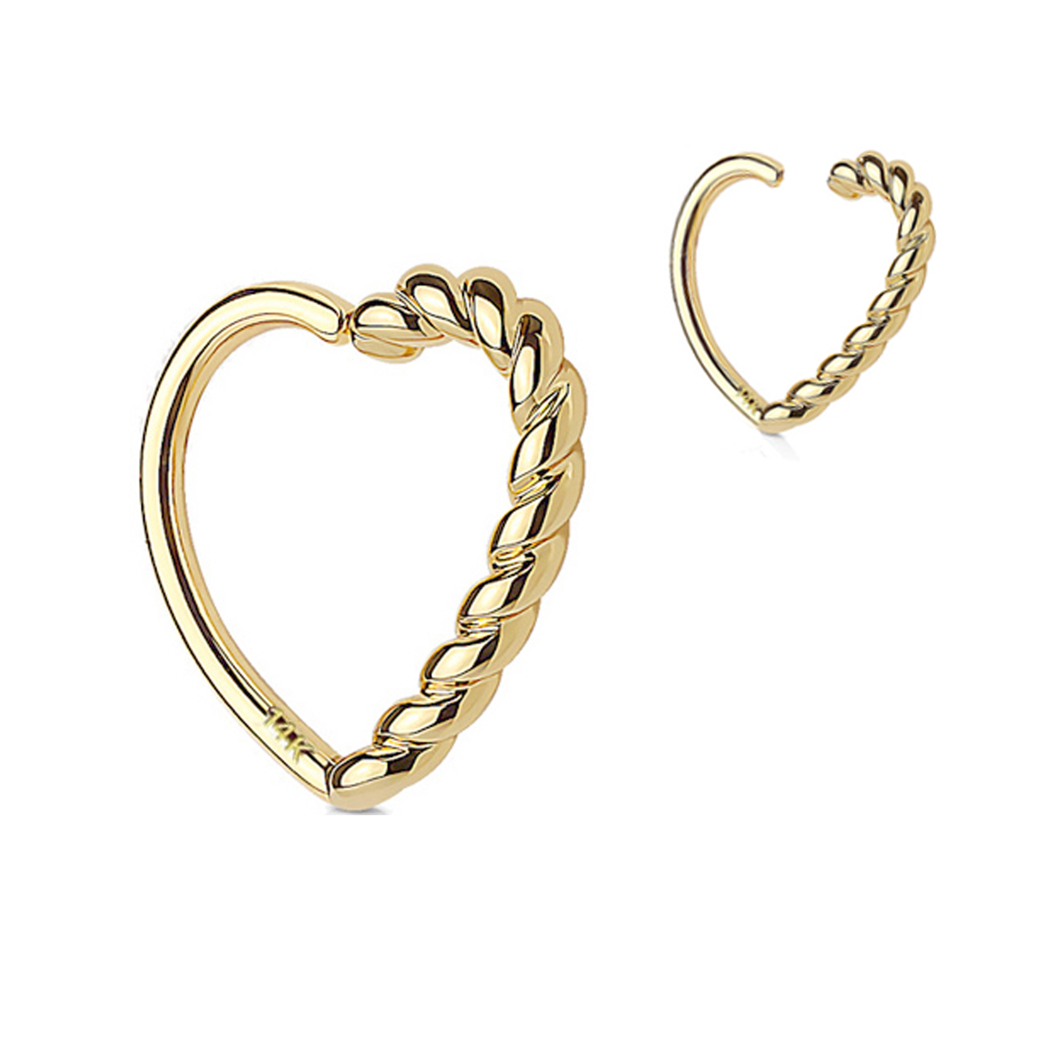 Eternal Metal 14karat Solid Yellow Gold Heart Shape Twisted 14k Daith Piercing Rings 1