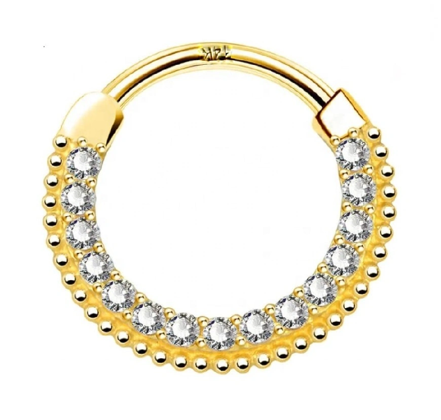 14k Solid Gold 16g Clear Cz Paved Septum Clicker Hoop Body Jewelry 1