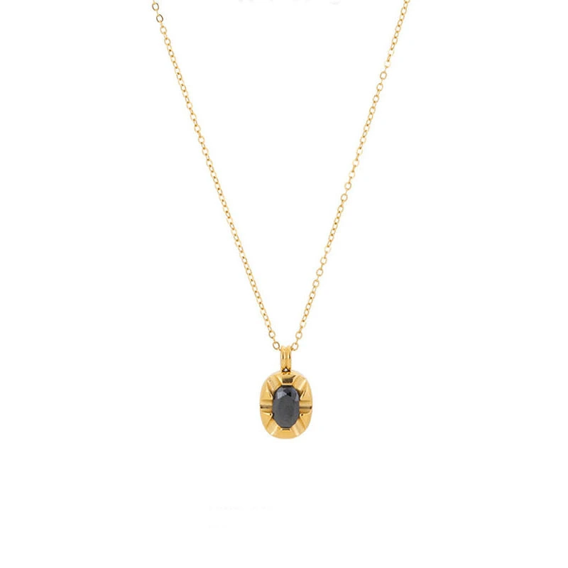 Wholesale Fashion French Vintage Black Diamond Stainless Steel Necklace Women's Light Luxury Jewelry 1