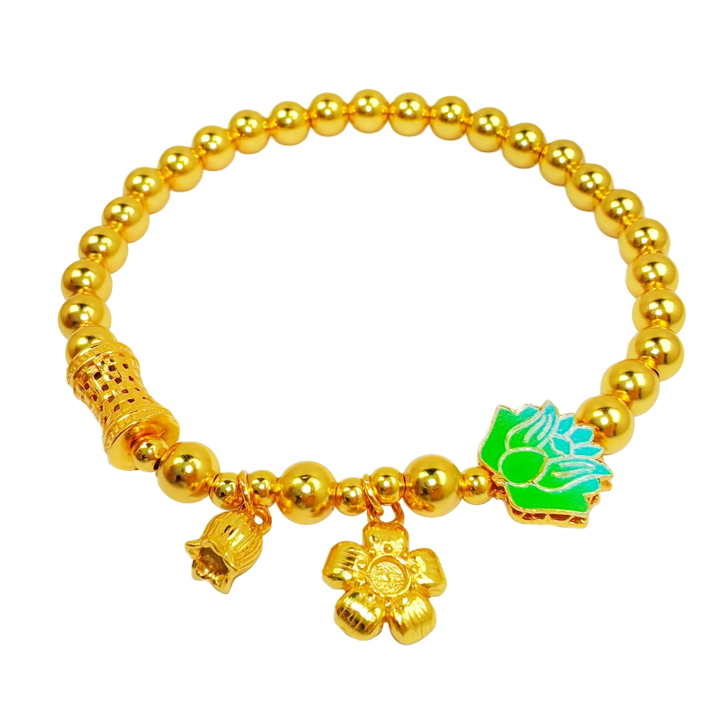 The S925 Gold Toned Silver Bead Bracelet Comes With An Exquisite Flower Pendant The Elegant Flower 1